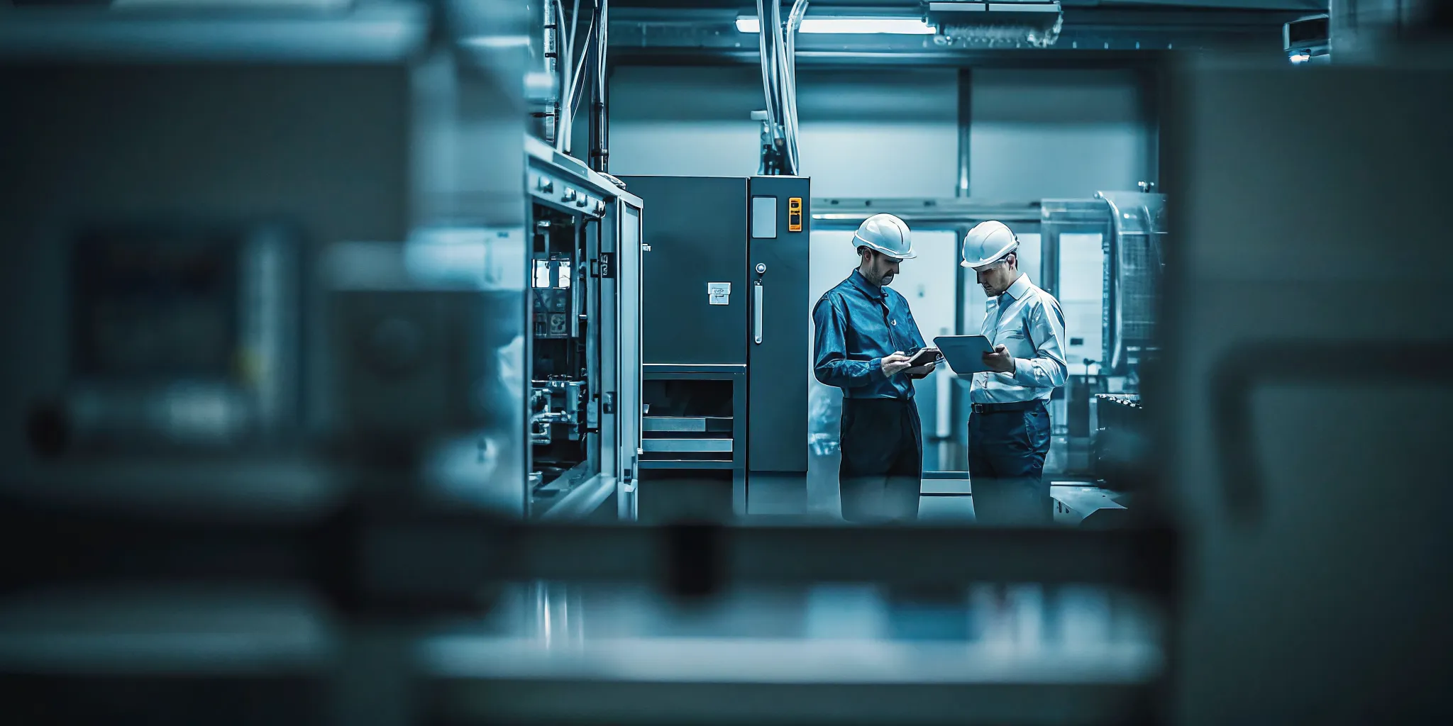 Two engineers reviewing a batch record together after capture on the shop floor