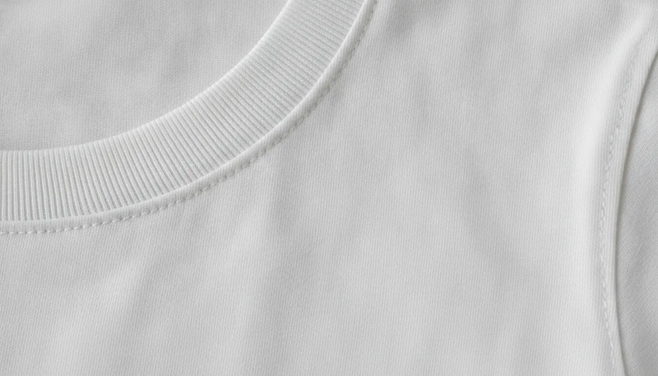 Close-up of a quality t-shirt collar with reinforced stitching and cover-stitching detail