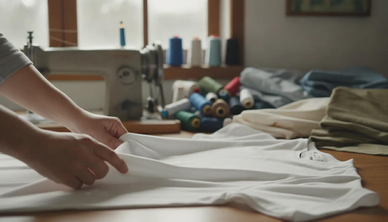Worker folding a freshly sewn cotton tee at a domestic cut and sew facility
