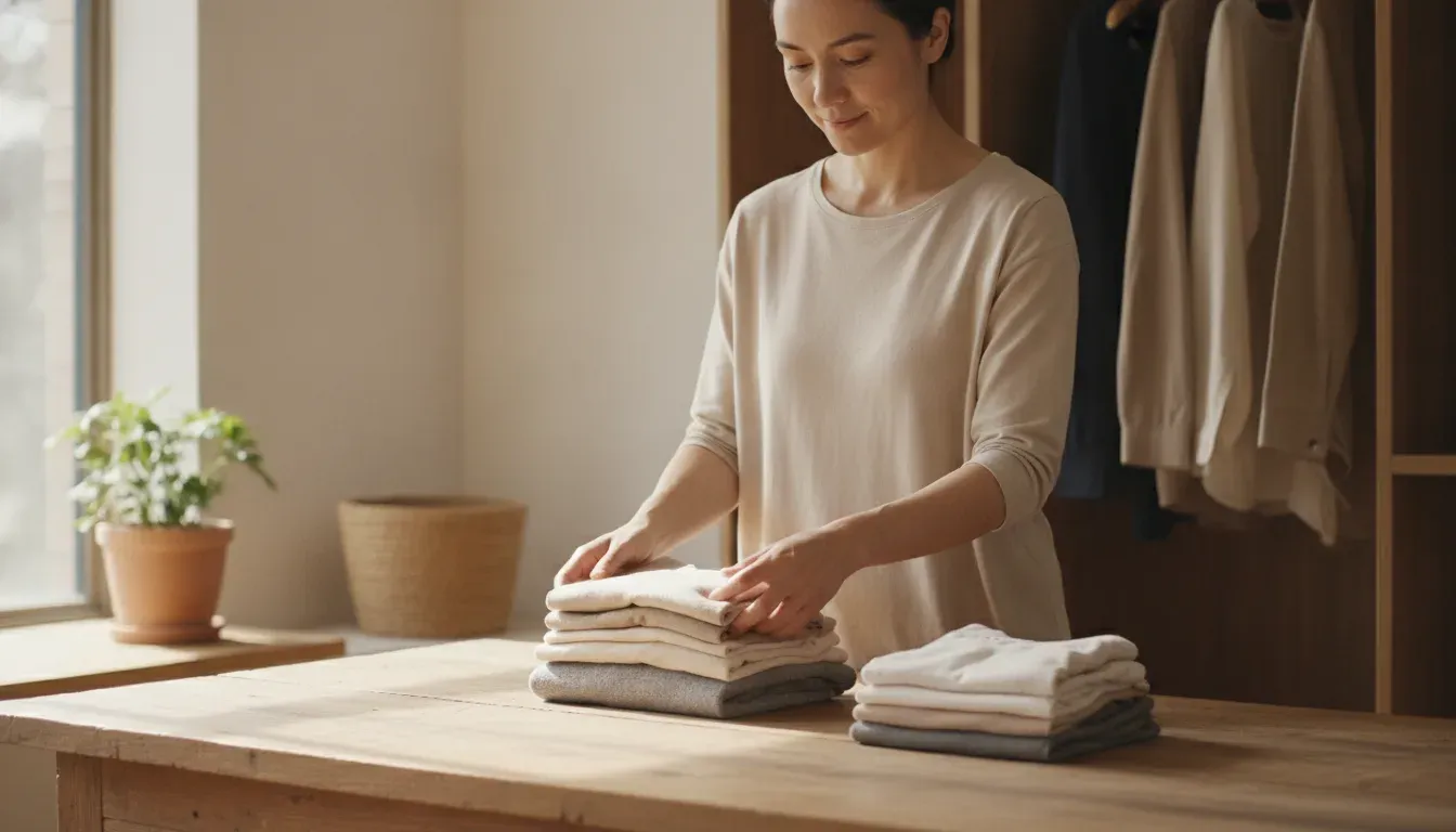 Person folding a small stack of clothes during a minimalist wardrobe audit