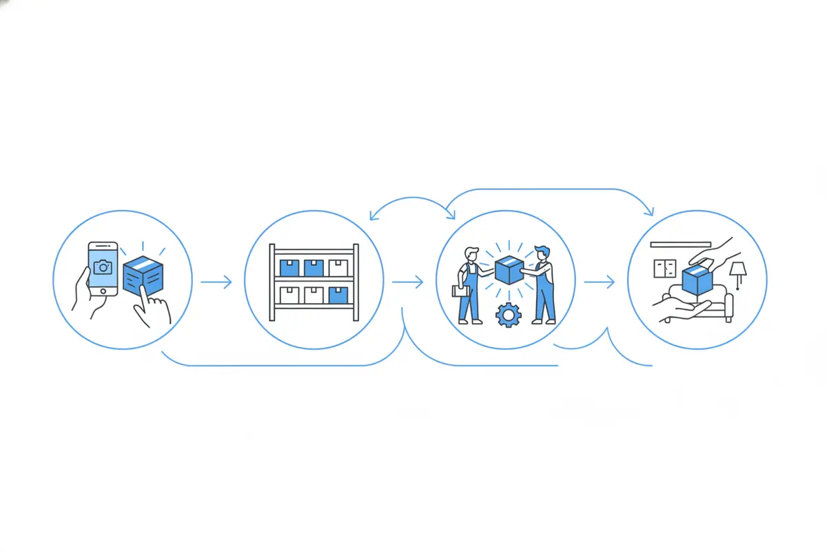 Digital contents inventory handoff from field capture to warehouse and return