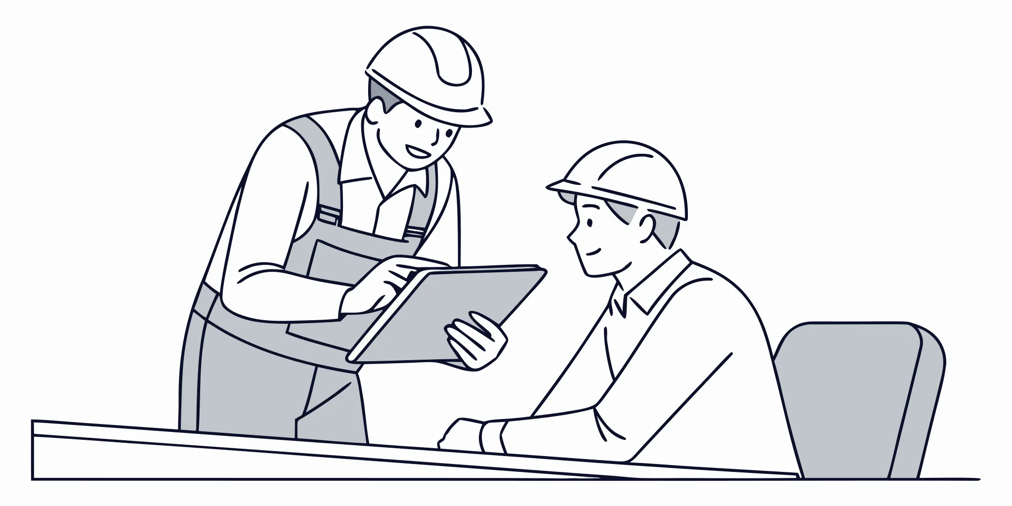 Restoration contractor reviewing a contents report with an insurance adjuster at a desk