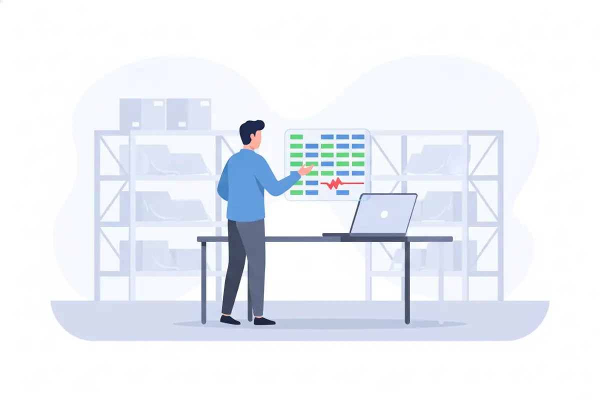 Operations manager reviewing digital item statuses and an unresolved contents exception
