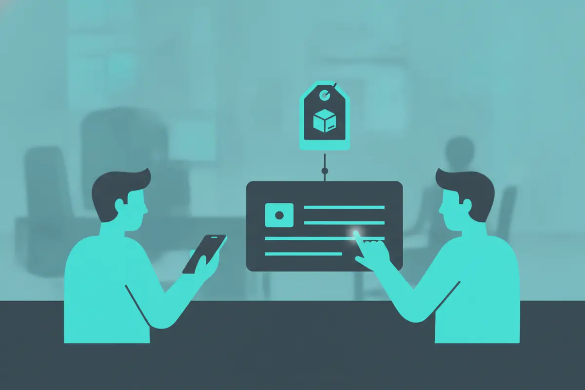 Vector illustration of a restoration operations dashboard routing a flagged inventory exception to a person for review