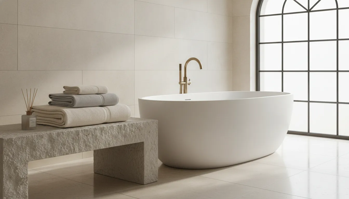 Best bath towels styled in an elegant primary suite bathroom