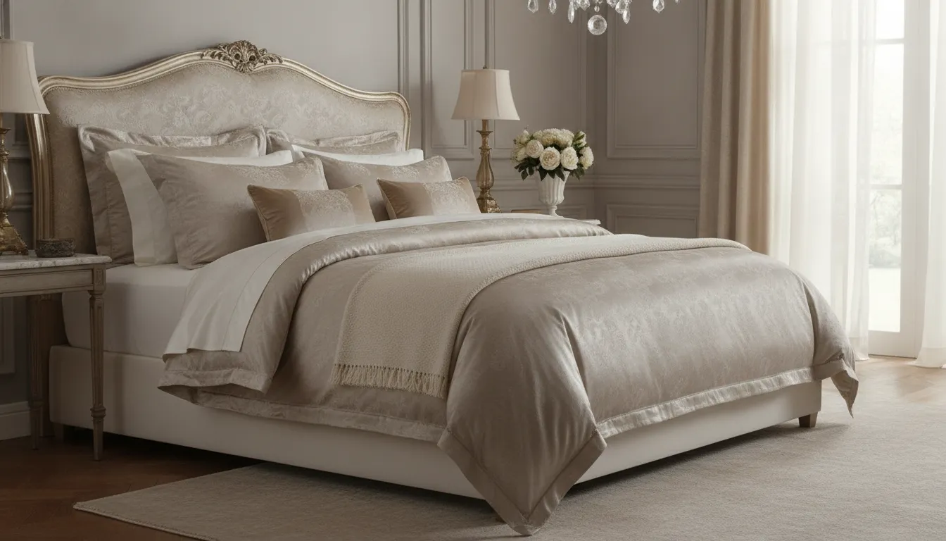 Luxury silk duvet cover set styled on a king bed