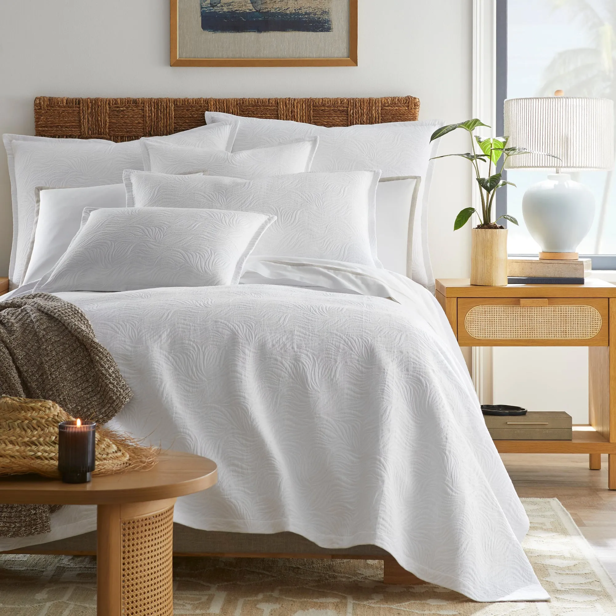Caribbean Matelasse coverlet styled as a luxury bedding layer