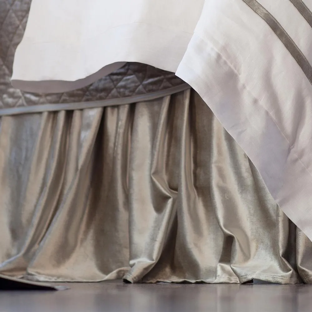 Gathered velvet bed skirt with soft luxury folds