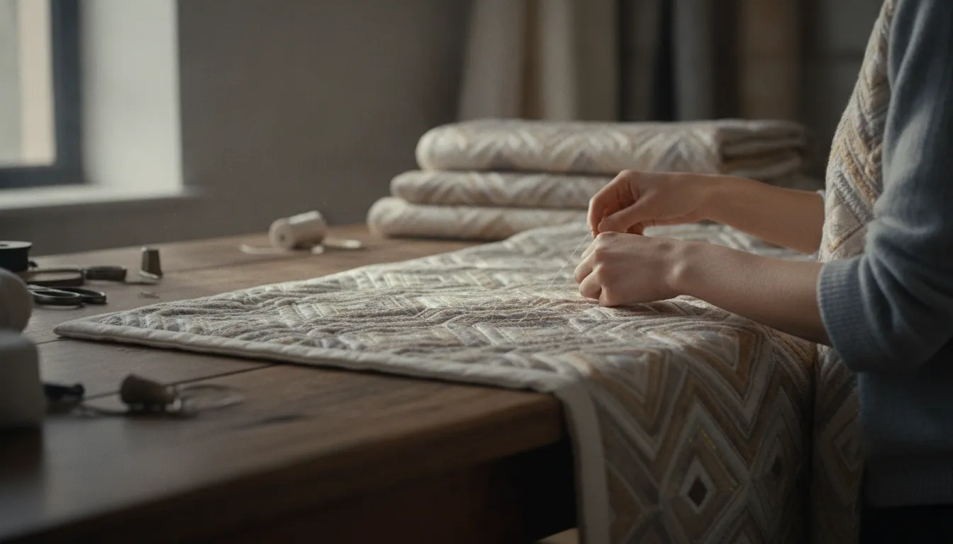 Artisan stitching detail on a handcrafted quilted coverlet