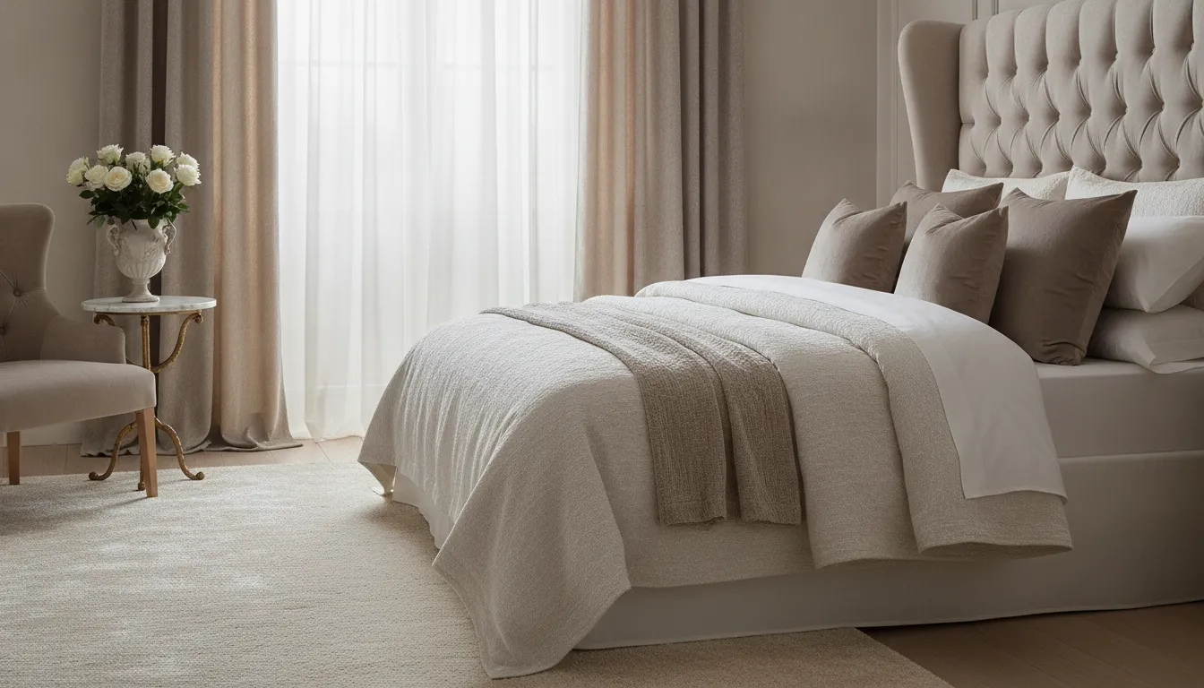 Luxury bedroom showing how to coordinate bedding and drapery
