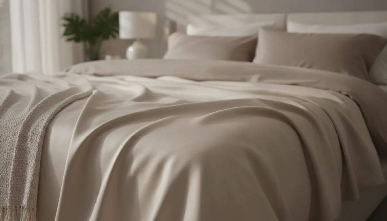 Silky soft bamboo bed sheets draped with elegant folds on a luxury bed