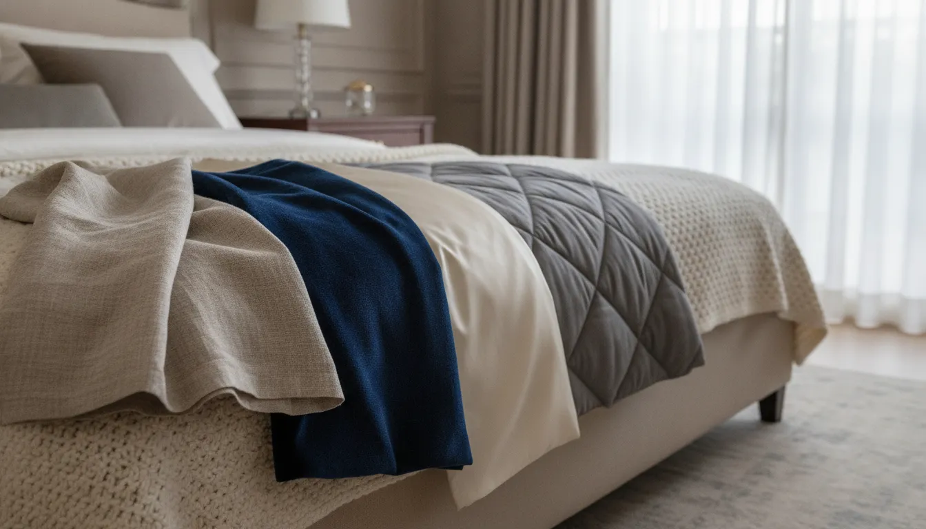 Luxury bedding outlet material textures including linen velvet and cotton sateen