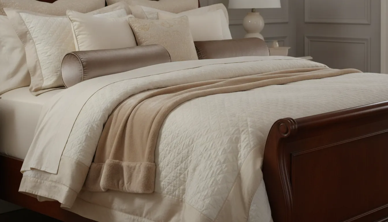Luxury designer bedding ensemble in ivory and champagne tones