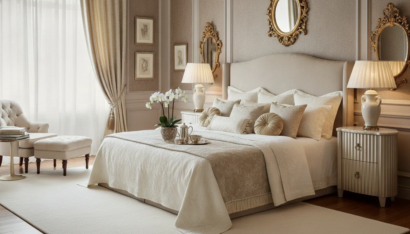 Layered ivory bedding with refined neutral textures