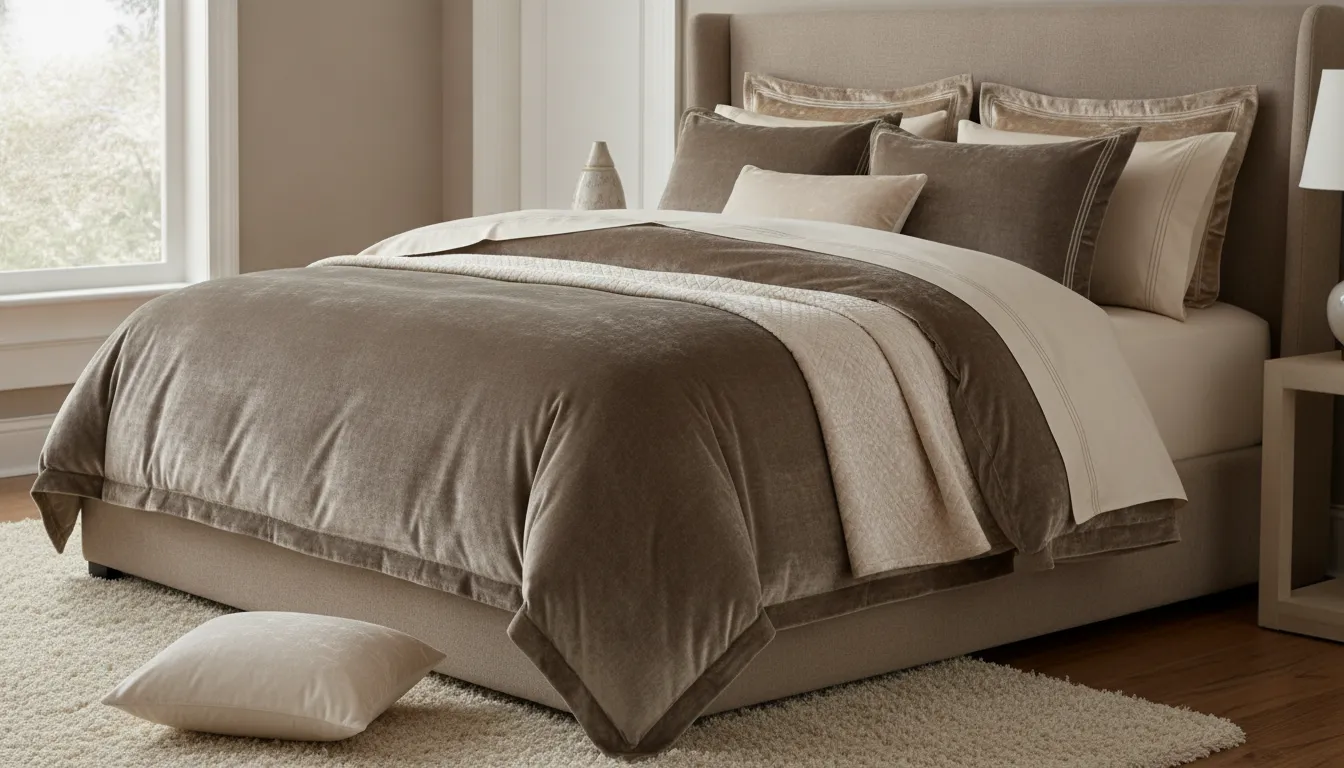 King size crushed velvet duvet cover styled on a luxury bed