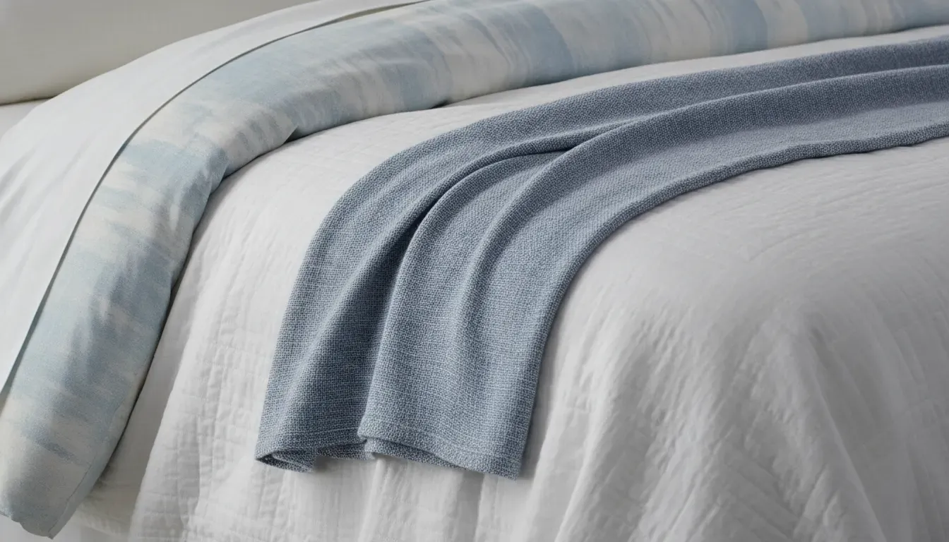 White and pale blue cotton textures layered in Margaritaville Saltwater Keys bedding