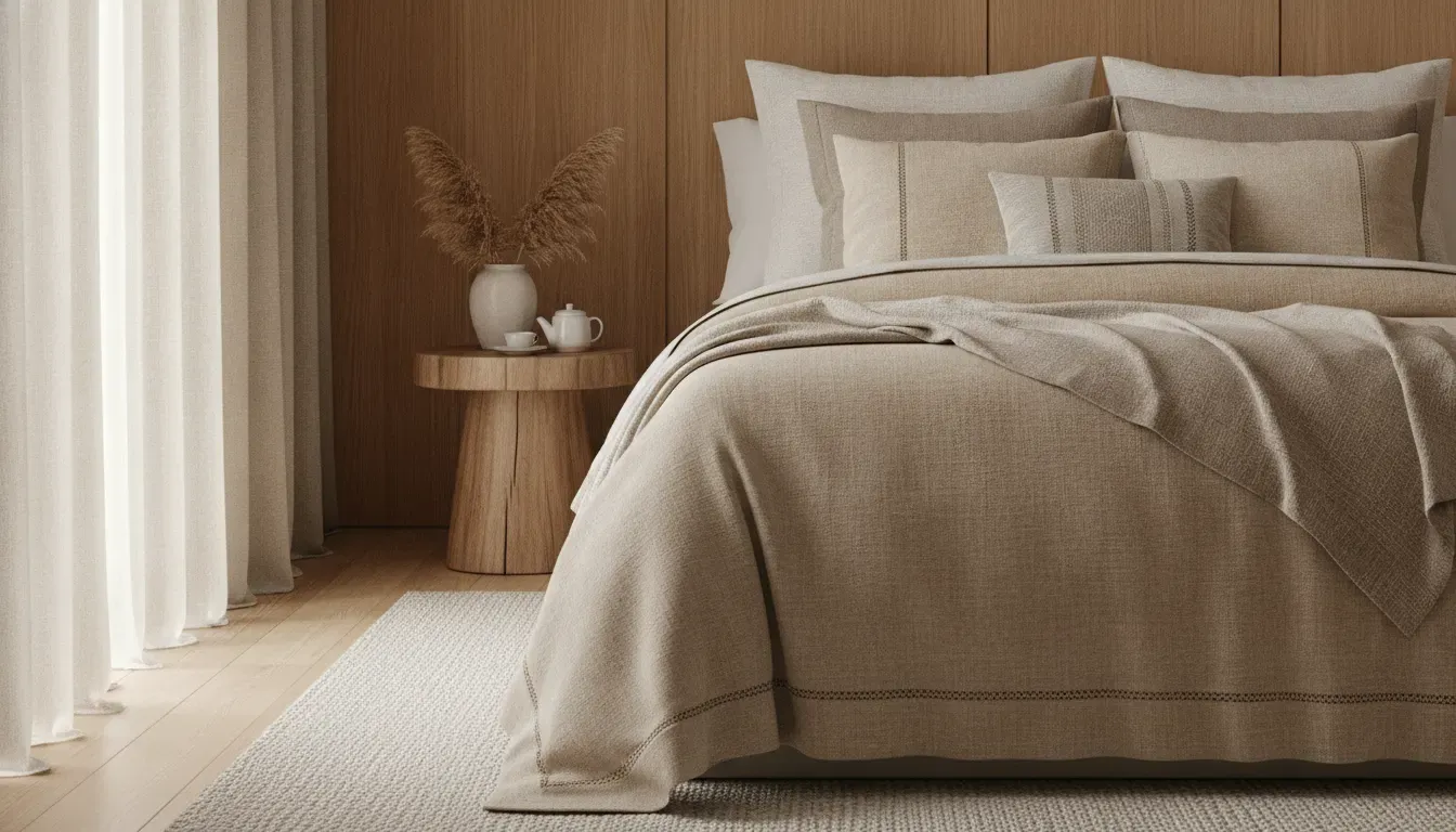 Margaritaville Sandbar bedding with proportioned pillows and a softly folded luxury throw
