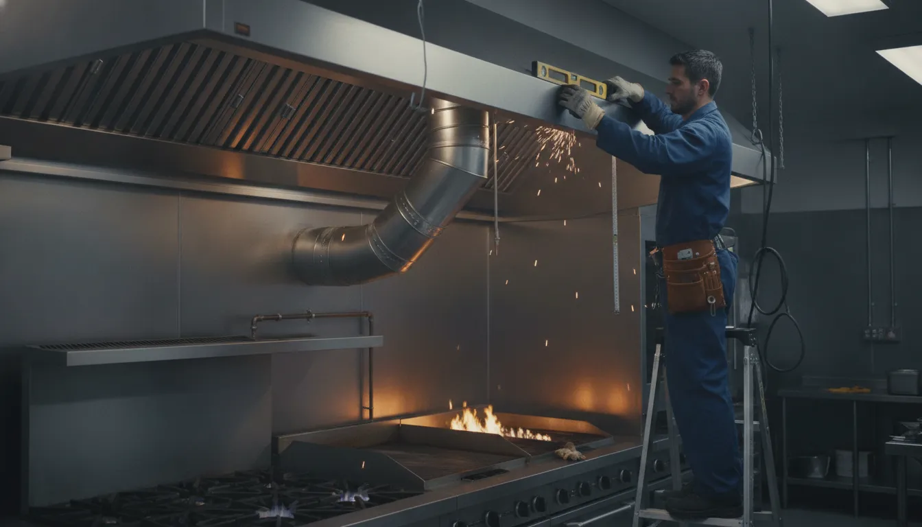 Connecting stainless steel ductwork to a Type 1 commercial kitchen hood installation