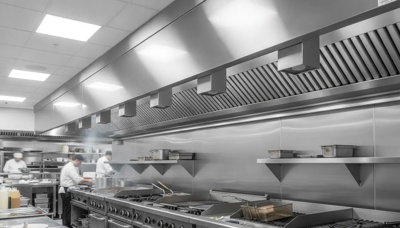 Make-up air vent installed near the cooking line in a commercial kitchen hood system