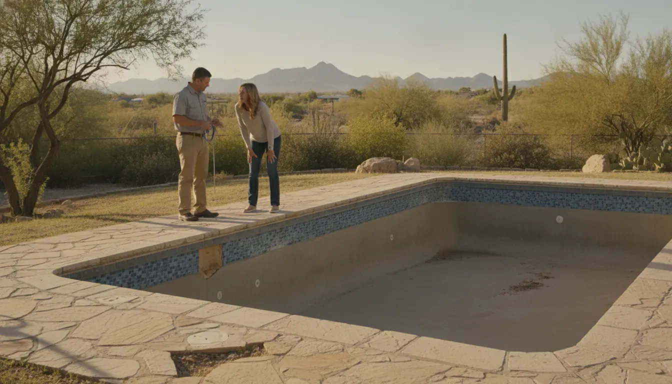 Phoenix pool remodel assessment with a homeowner and remodeling professional