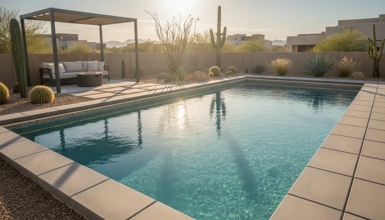Completed Phoenix pool remodel with new finish and coping