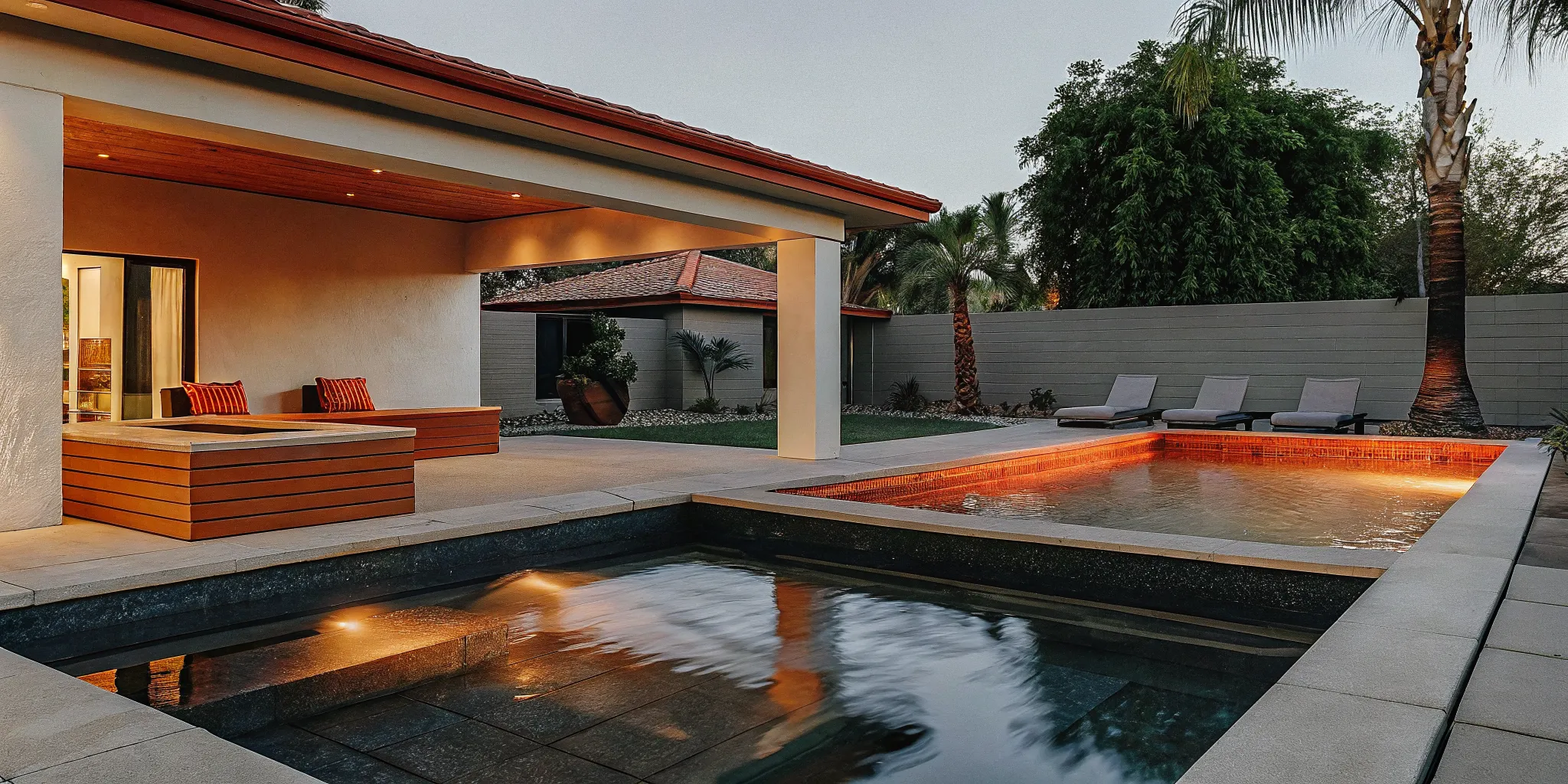 Luxury pool features including spa spillover and tanning ledge in Phoenix