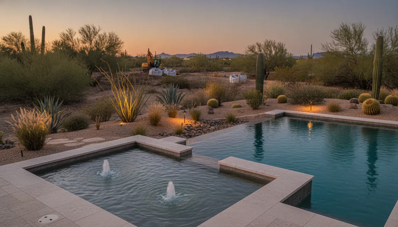 Bubblers creating movement on a shallow shelf in an Arizona pool