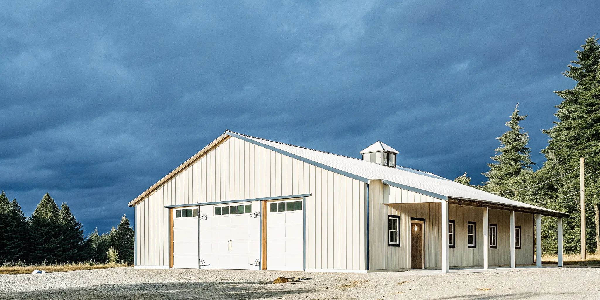 Completed post-frame pole barn workshop in the Pacific Northwest