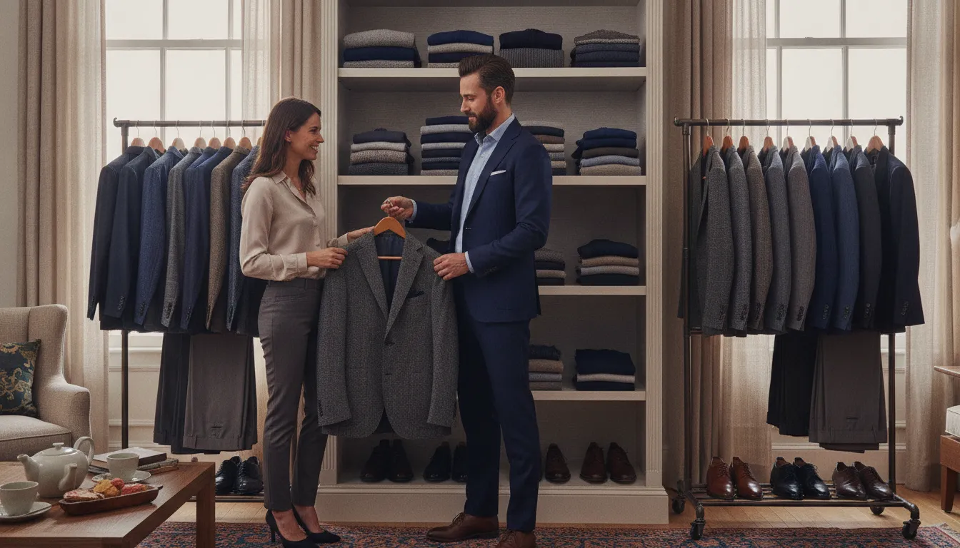 Personal shopper reviewing a client's wardrobe during a closet consultation