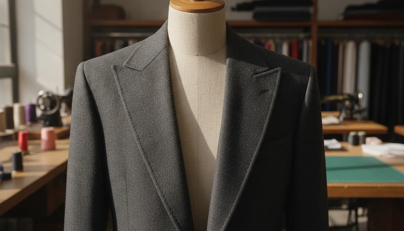 A classic 90s suit style with an oversized jacket, boxy shoulders, and relaxed pleated trousers.