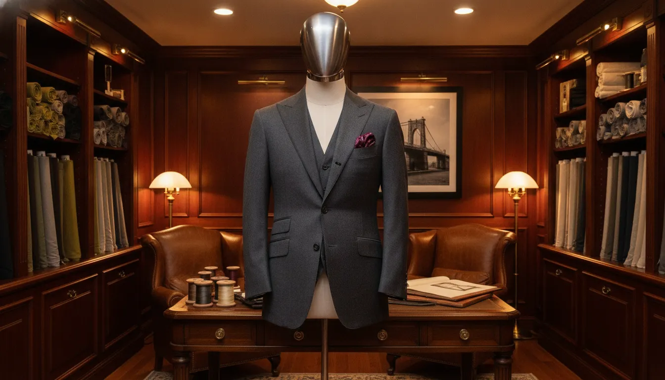 Client discussing a custom suit with a wardrobe consultant