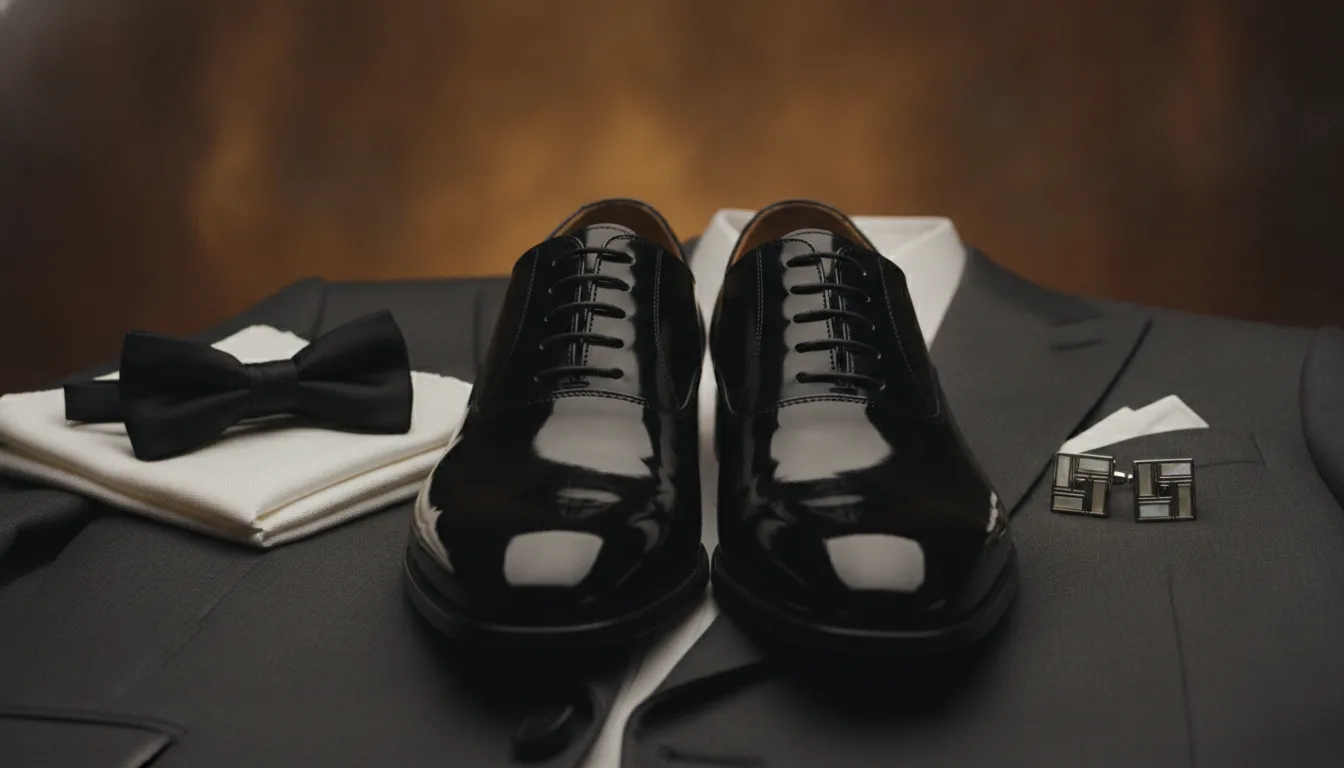 Black evening shoes and formal accessories for a charity gala