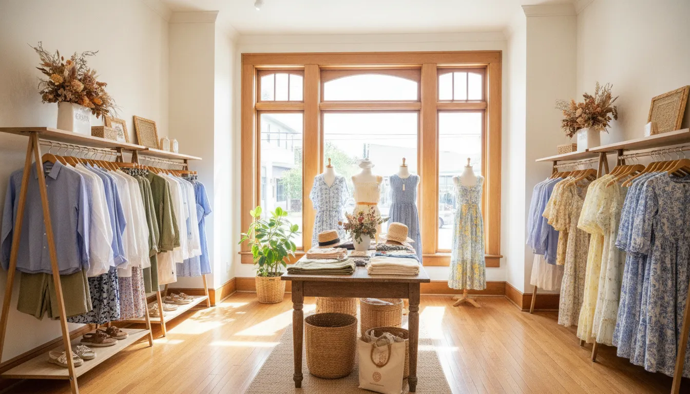 The Trevor Furbay Bespoke boutique interior on Main Street in Harbor Springs featuring curated summer displays