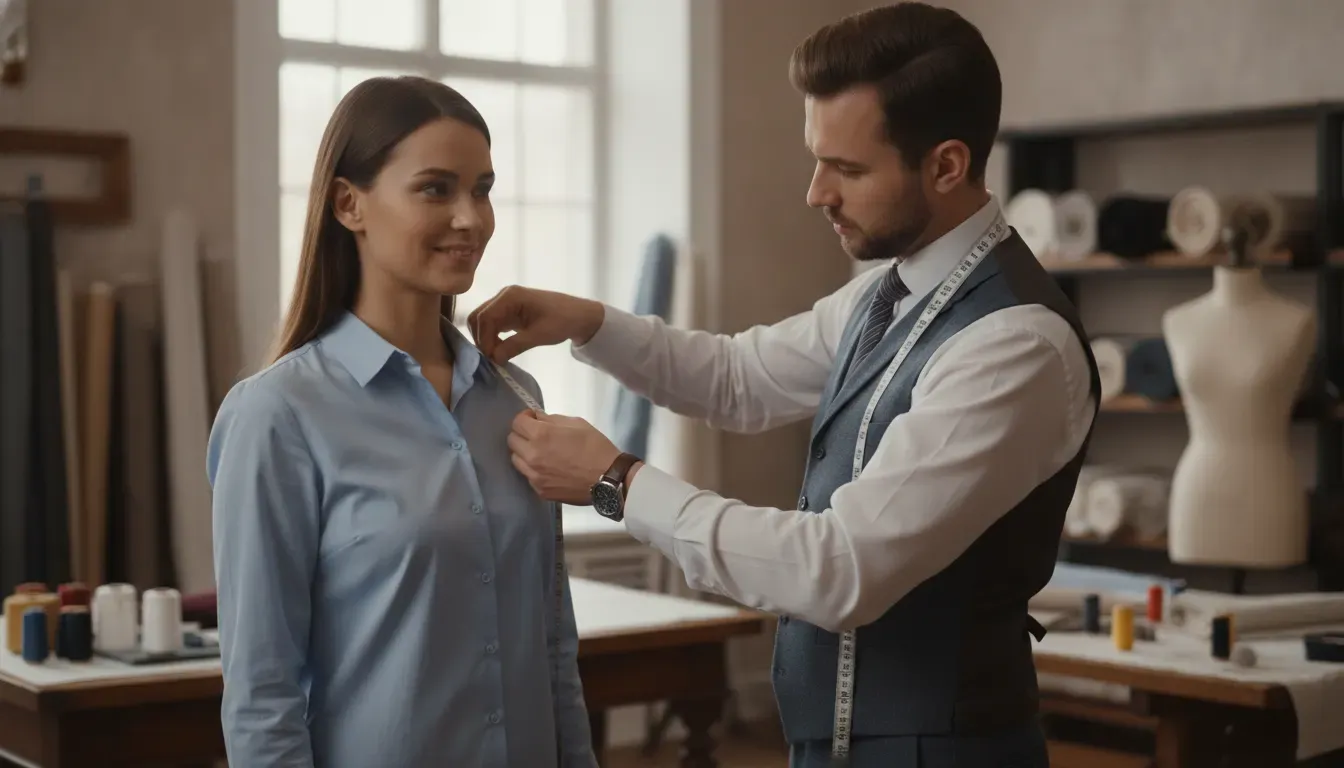 Professional clothier taking precise measurements for a made to measure suit in Columbus