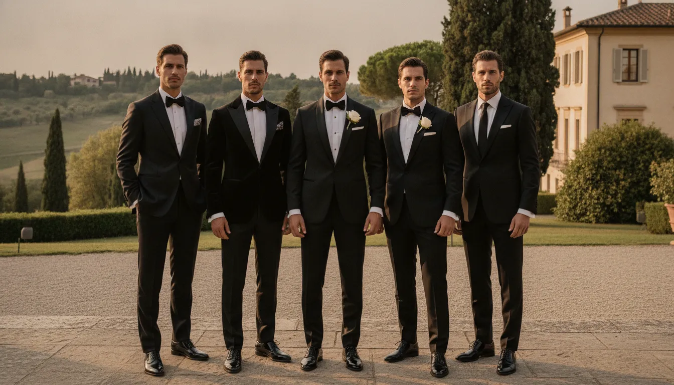 Groom in a polished formal tuxedo at a wedding venue