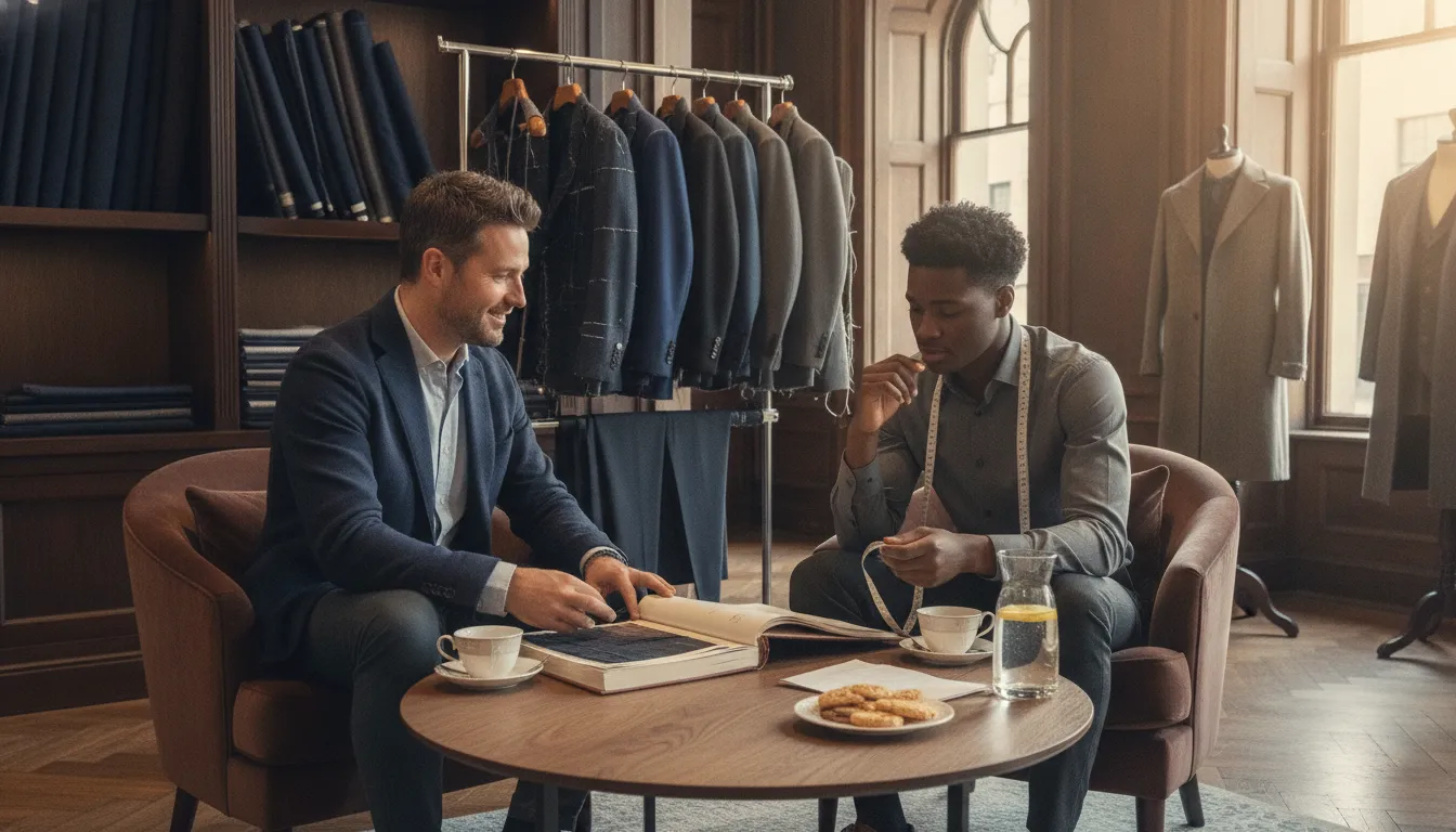 Personalized custom suit consultation with a clothier