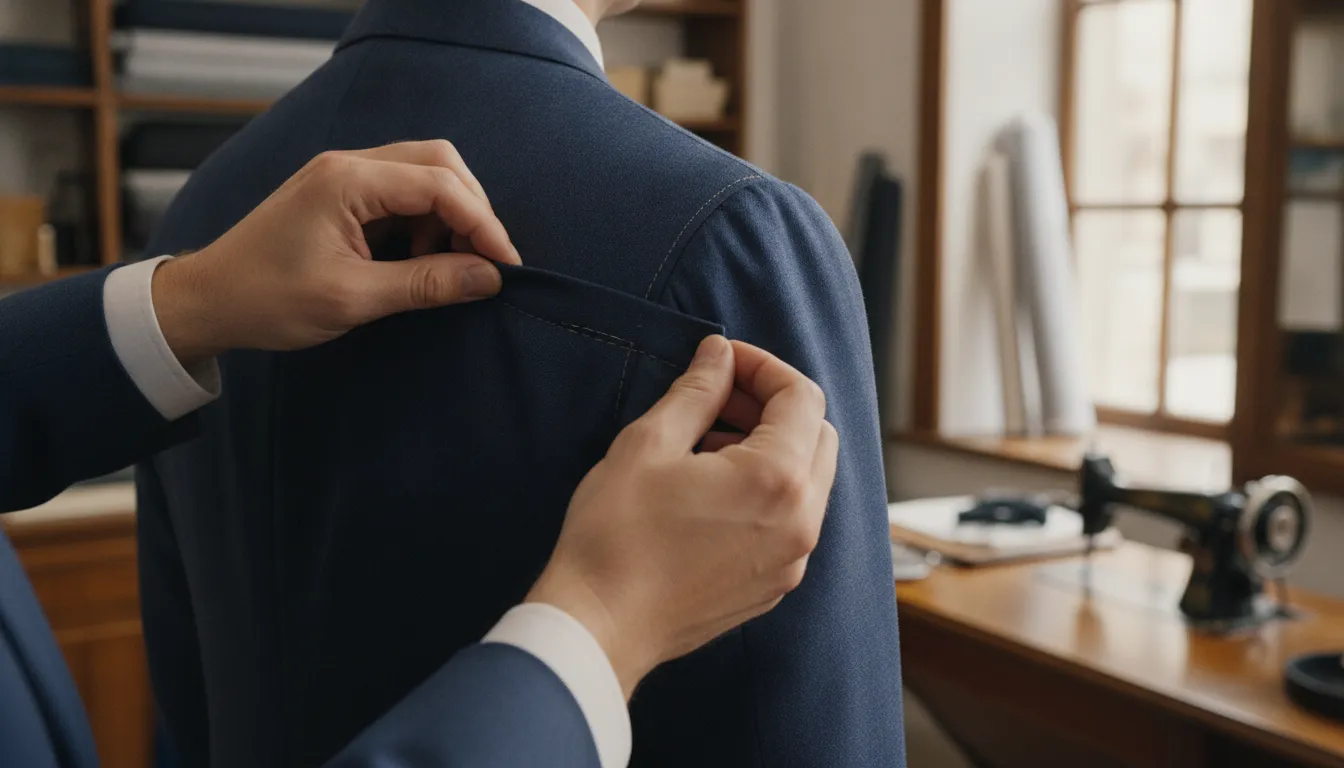 Tailored navy suit with a clean, polished fit
