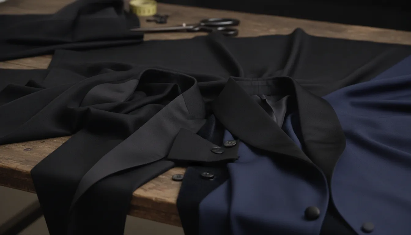Close view of tuxedo fabric during a fitting consultation