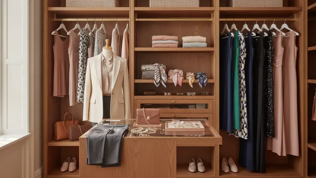 Curated women's workwear and occasion pieces arranged for a styling appointment