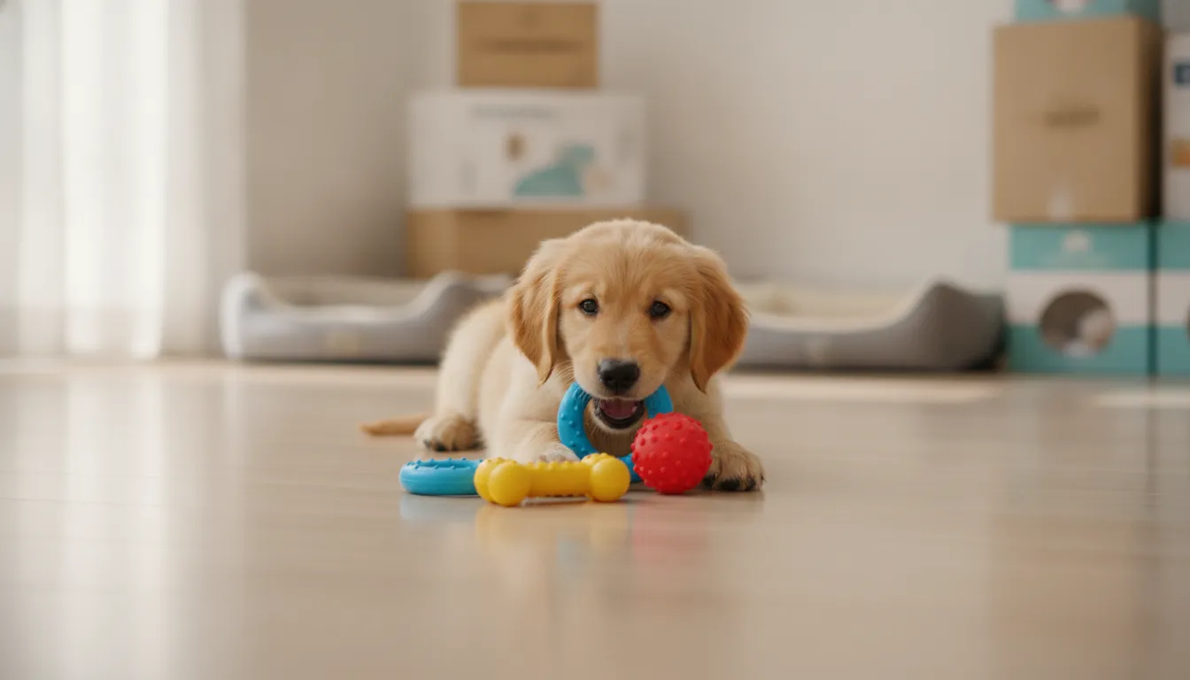 Puppy teething toys arranged for supervised chewing