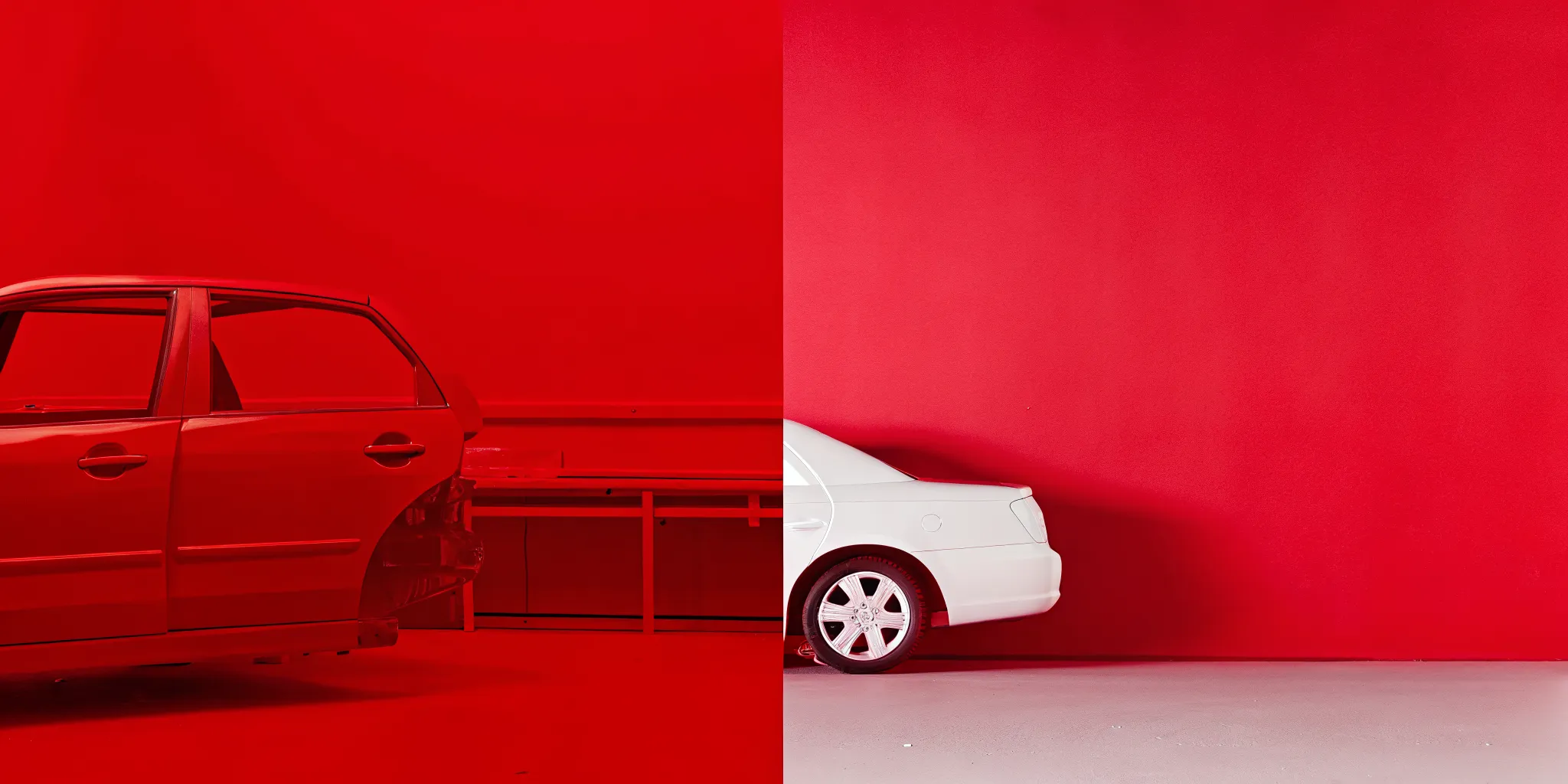 Comparison of OEM factory car parts and aftermarket parts on a workbench at an auto repair shop