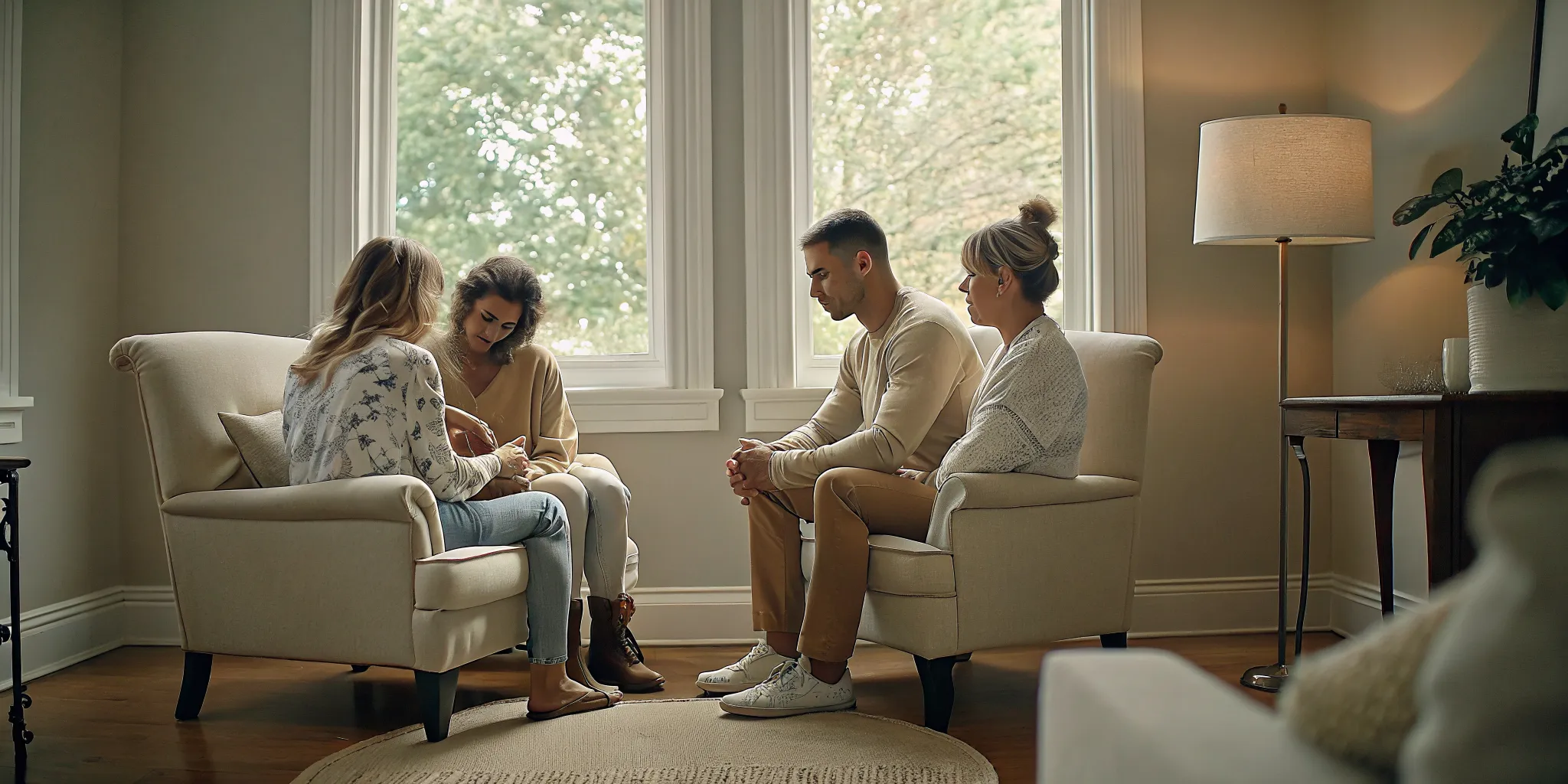Family discussing support after detox with a recovery counselor