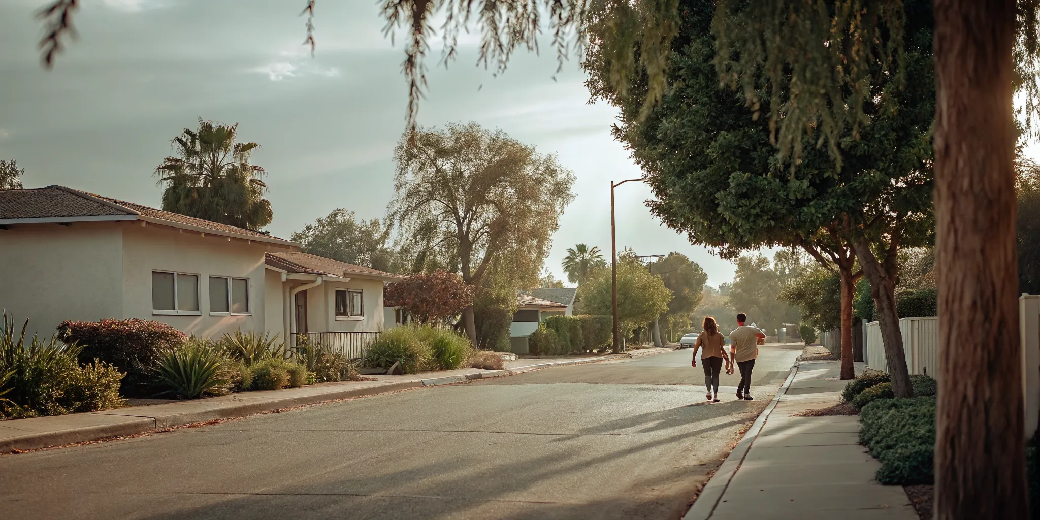 Peaceful neighborhood street representing sober living and transitional housing