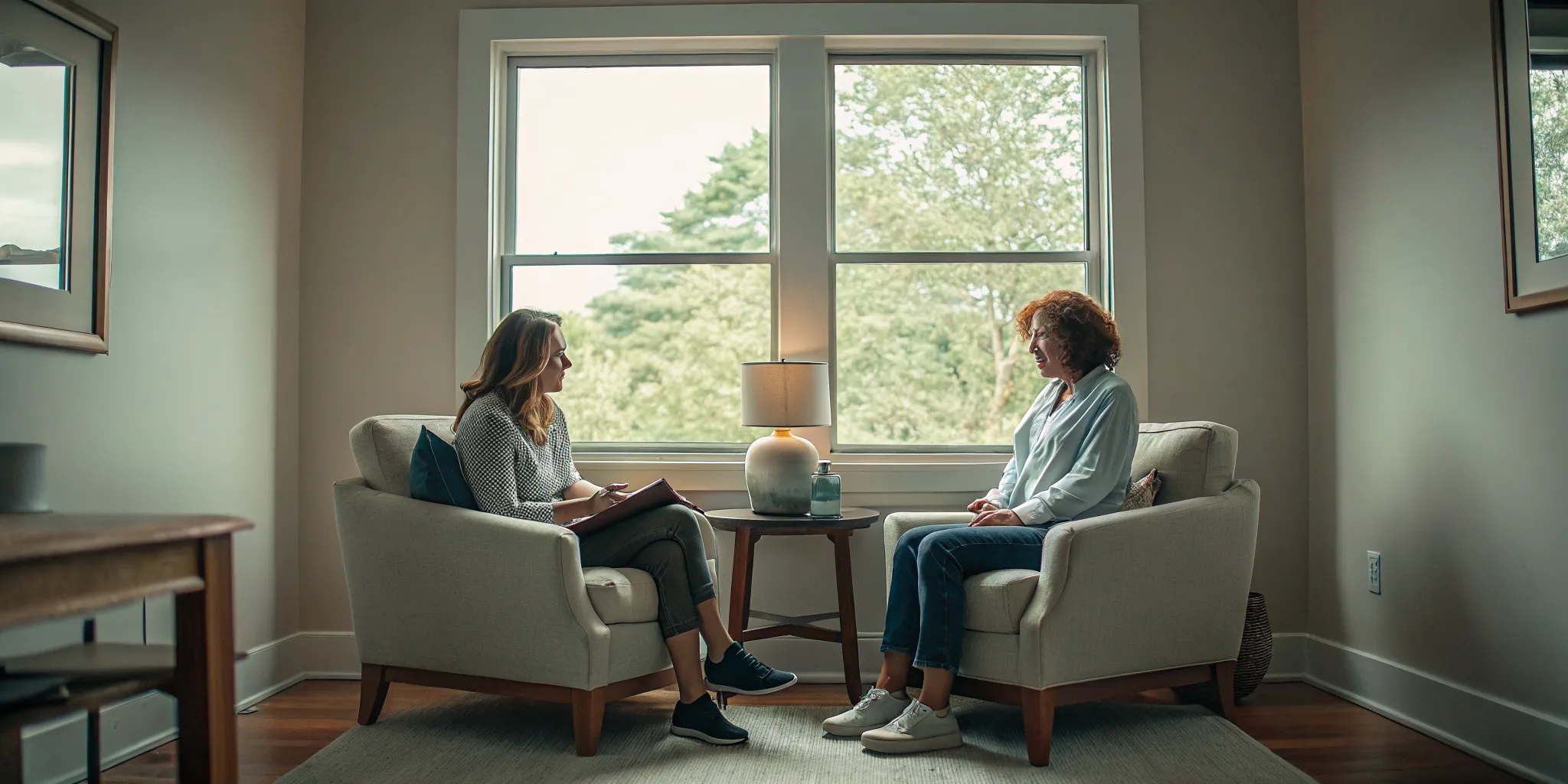 Executive meeting privately with an addiction treatment clinician in Massachusetts