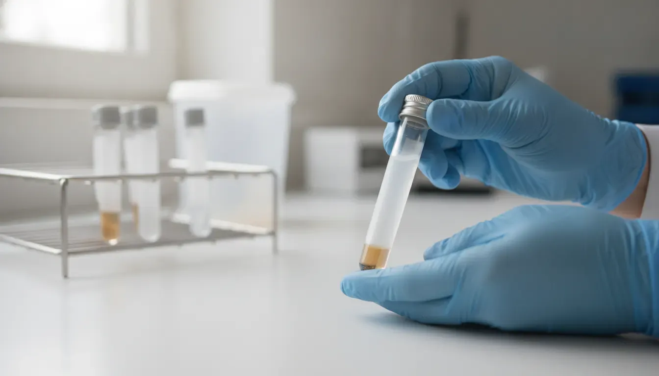 Laboratory technician handling an unlabeled specimen for cocaine detection testing