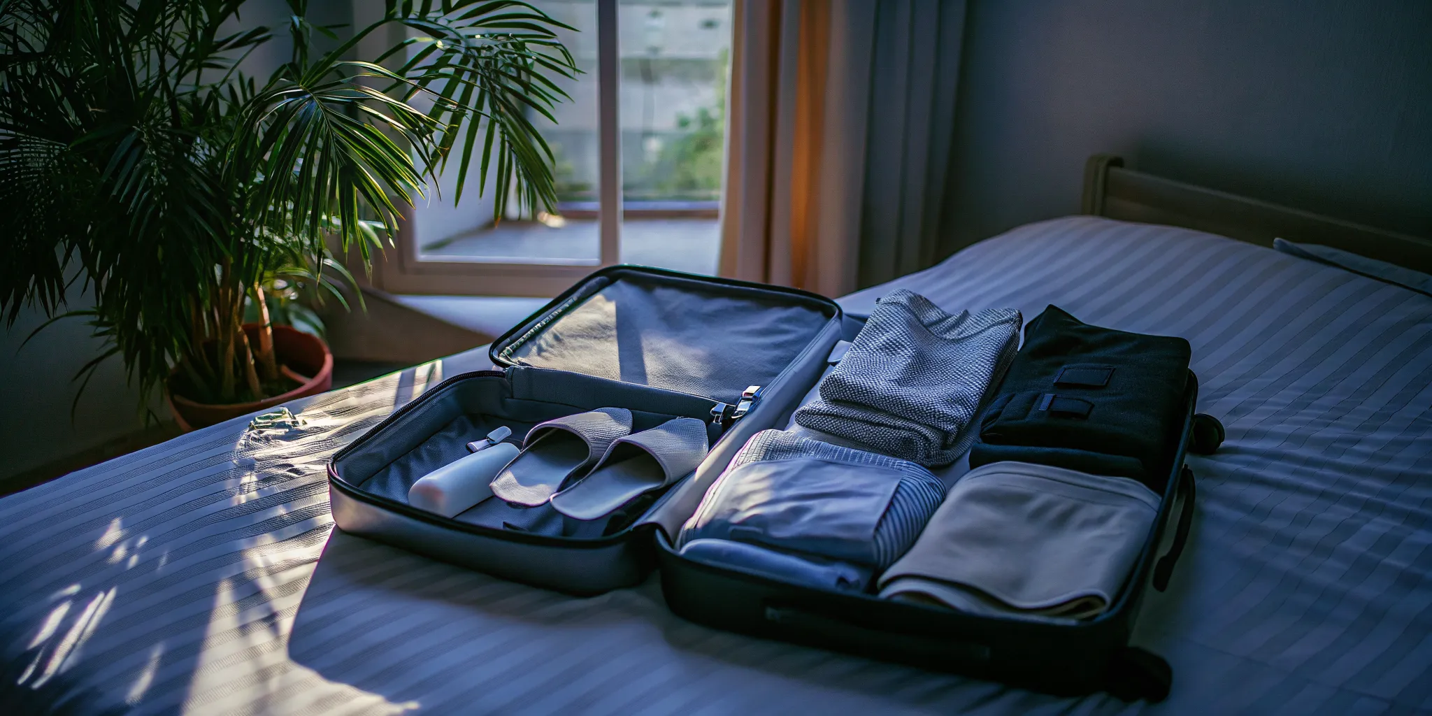 Comfortable clothing and personal items packed for residential rehab