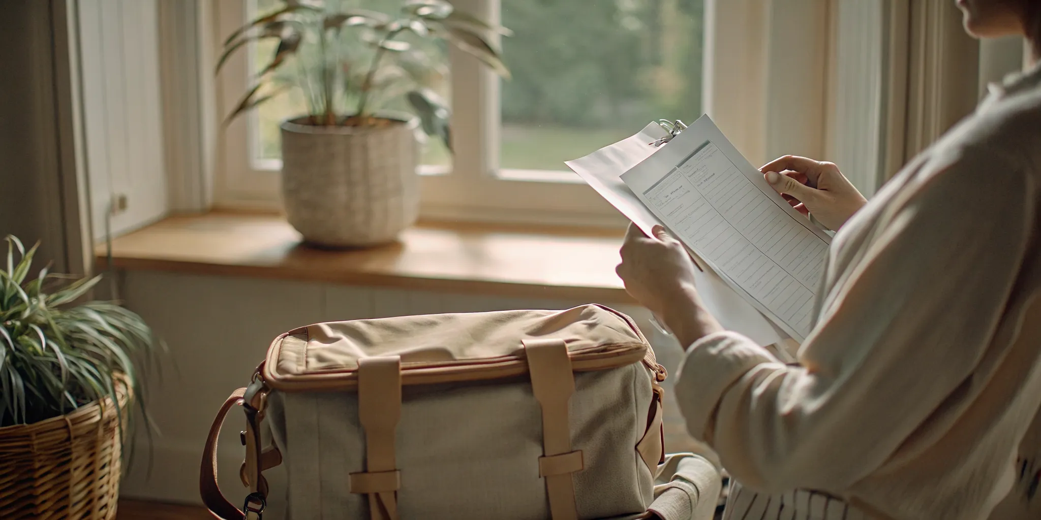 Person calmly preparing a bag before residential rehab admission