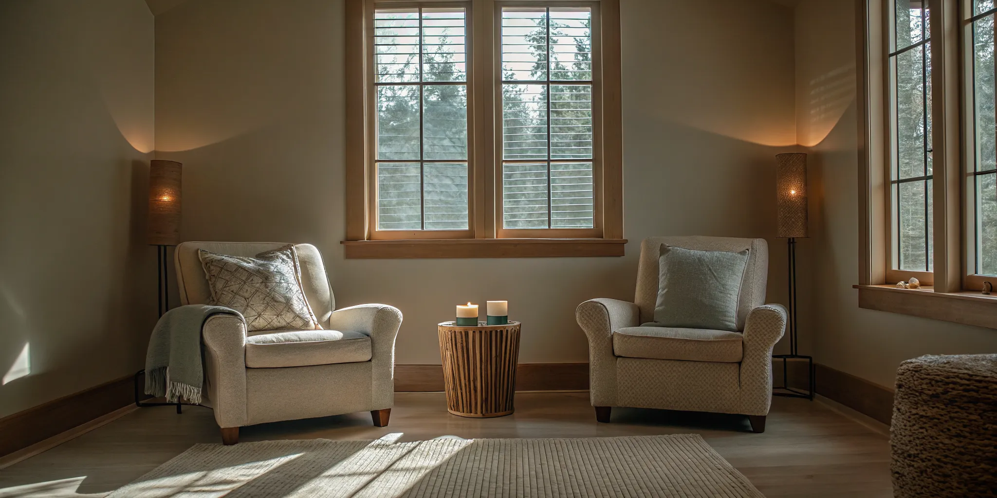 Comfortable private therapy room prepared for trauma-informed care