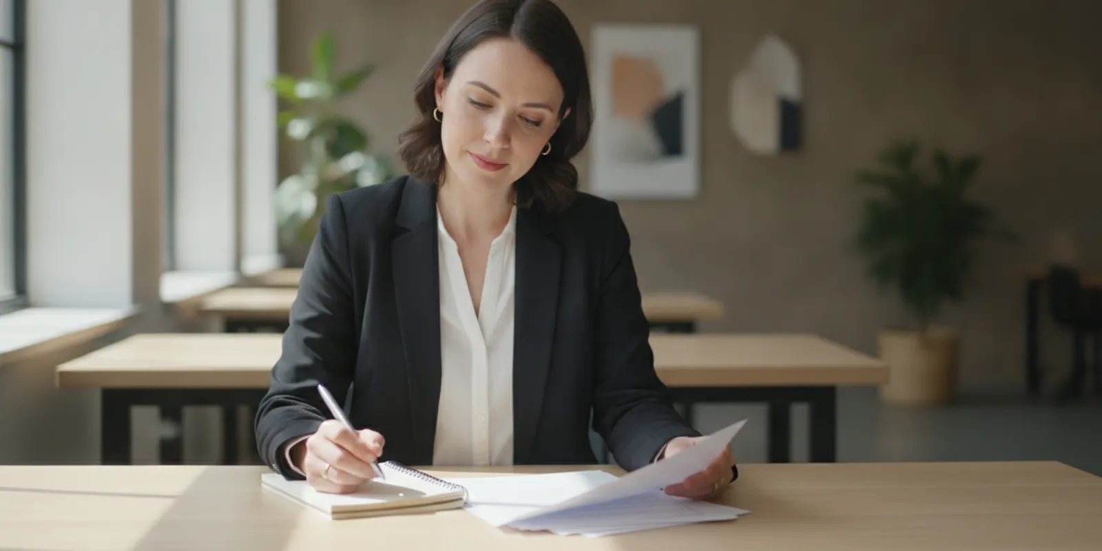Employee reviewing workplace documents at a desk