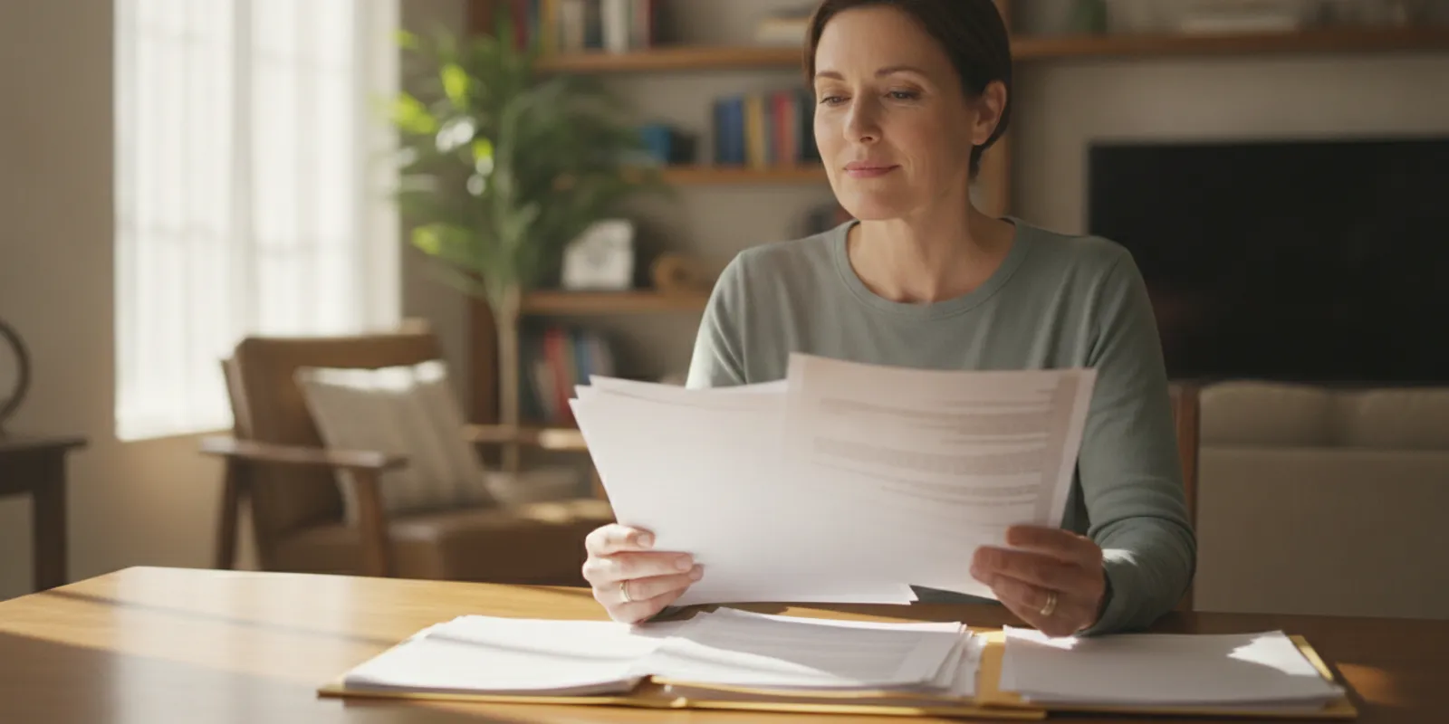 A consumer reviewing bills and legal paperwork at a desk